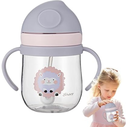 Vaso para aprender a beber para niños - Taza con pico con asas y peso | Taza de leche de 250 ml, botella antiasfixia con diseño de dibujos animados, taza portátil para bebé, para el hogar, la cena y