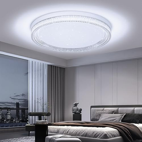 Kuwork Plafoniera LED Soffitto 48W 4800lm, Lampadario Camera da Letto, IP44 Impermeabile Lampada per Bagno Cucina Soggiorno Corridoio, 6500K Bianco Freddo, Ø30 cm