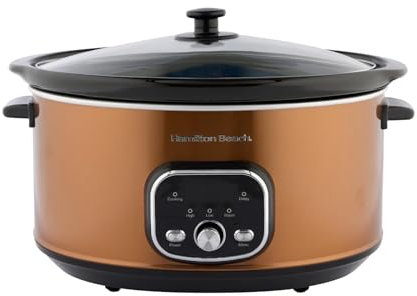 Hamilton Beach Slow Cooker, Digital, 6.5 litres, 320W, Family-Sized, Makes 8+ Portions, 3 Heat Settings, Removable, Dishwasher Safe Ceramic Bowl, Copper - HBCDF650BRZ