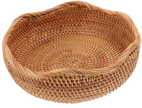GETAJGHSD Runder Geflochtener Rattan Brotkorb 9.96X9.96X3.11In Brotschale Für Brot Snacks Und Obst Kleiner Aufbewahrungskorb Für Küche Theke Und Servieren