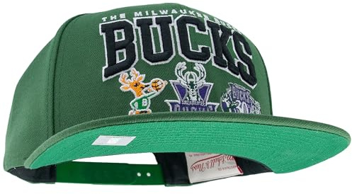 Mitchell & Ness NBA/HWC Champ Stack Baseball Snapback Cap – 100 % polyester, justerbar, män, kvinnor, barn, unisex, vår, sommar, höst, vinter, MILWAUKEE BUCKS – grön, one size