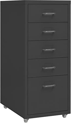 Mokuyary Filing Cabinet with Wheels Anthracite 28 x 41 x 69 cm Metal Filing Cabinet Rolling Container Office Cabinet Drawer Cabinet Wood