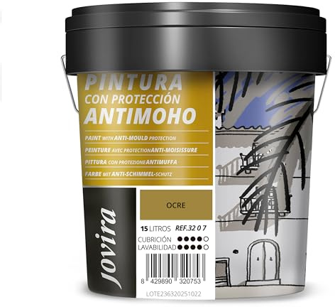 JOVIRA PINTURAS Pintura Antimoho, Evita el moho, resistente a la aparición de moho en paredes, aspecto mate. (15 Litros, Ocre) -T