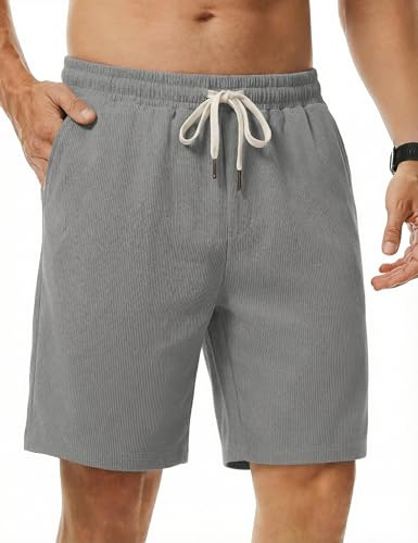 iClosam Pantalon Court Homme Velours Côtelé Élastique Gris L