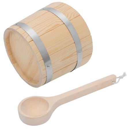 ROMISBABA Seau de Sauna en Bois 5L Poignée et Louche en Bois Accessoires pour Sauna Spa et Bain Hammam Ensemble de Cuillère à Eau pour Usage Familial et Jardin