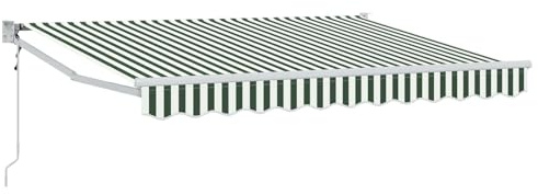 Xhnifbn Tenda da sole motorizzata con braccio articolato con telecomando e manovella, tenda da sole automatica per terrazza da giardino, tenda da sole per esterni, a righe verdi e bianche, 3,5 x 2 m