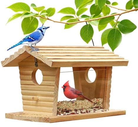 Mangiatoia in legno sospesa anti-scoiattoli, impermeabile, per lombrichi, cardinali e cinciallegre, giardino balcone terrazzo