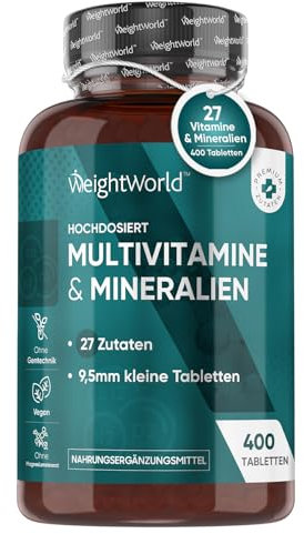Multivitamin Tabletten - 400 Stück, Vegan mit 27 Zutaten - 13+ Monate Vorrat - Immunsystem, Energie & Stoffwechsel (EFSA) - Frei von Magnesiumstearat - WeightWorld