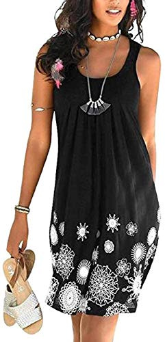 TBSCWYF Vestidos de Playa Estampado sin Mangas Cuello Redondo Casual Verano Mujer Mujer Vestido de Playa Borla de Gasa Cubrir Blusa Camisolas y Pareos Bikini Cover up