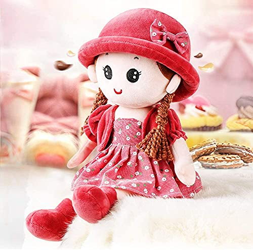 Qchomee Soft Rag Plush First Doll Toy for Girls - Cute Cartoon Cuddly Little Fairy Tale Princess Ragdoll - Room Decoration, Birthday 35CM (Red)