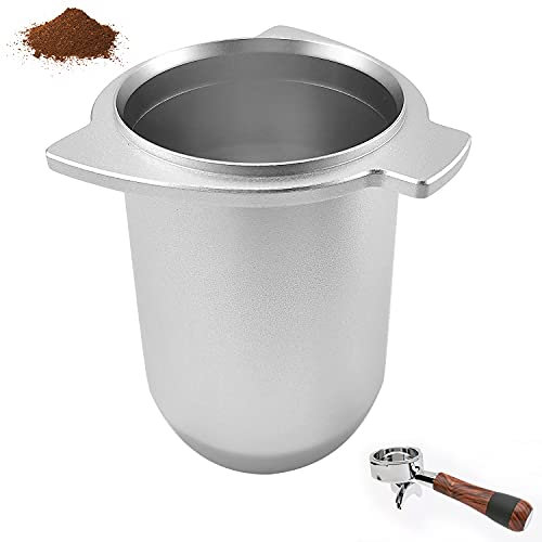 LEUOVE Kaffee Dosiertrichter 54mm Espresso Abwiegen Becher Barista Accessrioes mit Aluminium Metall für Sage Delonghi Breville Siebträger, Silber