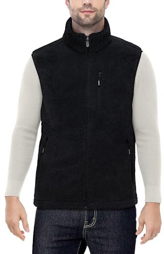 Outdoor Ventures Men's Full-Zip Lightweight Fleece Gilet Body Warmer Warm Windproof Vest Outerwear with 5 Pockets Sleeveless Jacket Breathable Running Vest for Cycling & Hiking Black Lambswool L