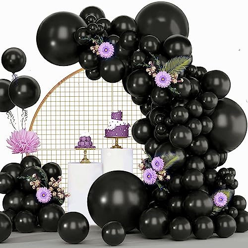Black Balloons, 120pcs Black Balloon Arch Kit, 18 12 10 5 Inch Party Balloon Garland Kit for Birthday Graduation Wedding Holiday Party Decoration