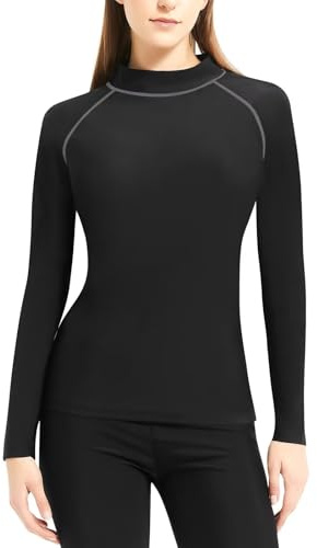 TERODACO Rash Vest Women Quick Dry SPF50 Swim Top Women Long Sleeve Stretchy Rash Guard Ladies Swimsuit Surfing Wetsuit Top,Soft Lightweight Seamless 116 Black Grey S