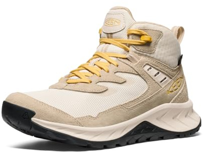 KEEN Women's Hightrail Mid Height Durable Lightweight Breathable Leather Waterproof Hiking Boots, Birch/Daffodil, 8.5