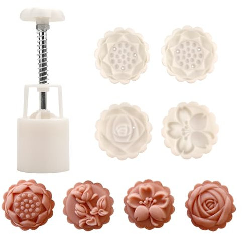Chinesische Set aus Formen für Mondkuchen， Mondkuchenform mit 4 Ausstechformen mit einstellbarer，DIY Mond Kuchen Pressformen (P)