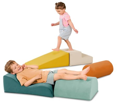 B. toys - Forme delle Meraviglie - Forme sensoriali in Schiuma - Set di Costruzioni in Schiuma da 5 Pezzi - Cilindro, rampa, Scala, rampa ondulata, semicilindro - 12 Mesi +
