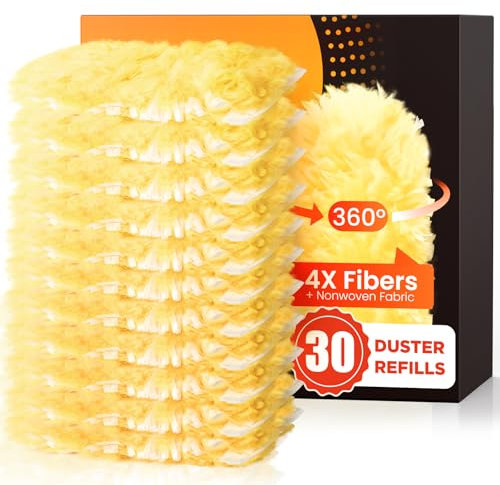 30 Count Heavy Duty Duster Refills for Swiffer, Multisurface 360° Larger Size Dusters with 4X Microfibers, Unscented Disposable Dusters for Cleaning Home, Blinds, Fans, Corners (Only Duster)