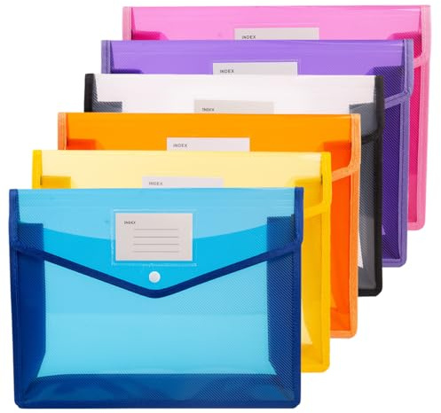 feyiubmen 6 stycken i 5 färger (orange, rosa, lila, gul, blå), 33 × 6 × 25 cm, gör PP. Praktisk dokumentmapp A4-mapp med tryckknapp från Feyiubmen – organisera dina dokument med stil.