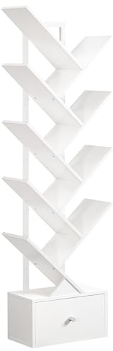 HOOBRO Librería en Forma de Árbol, Libería de Pie con 9 Niveles, Organizador de Libros, Estantería para CD/DVD/Libros, Estilo Vintage, para Salón, Dormitorio, Estudio, Blanco EWW18SJ01G1