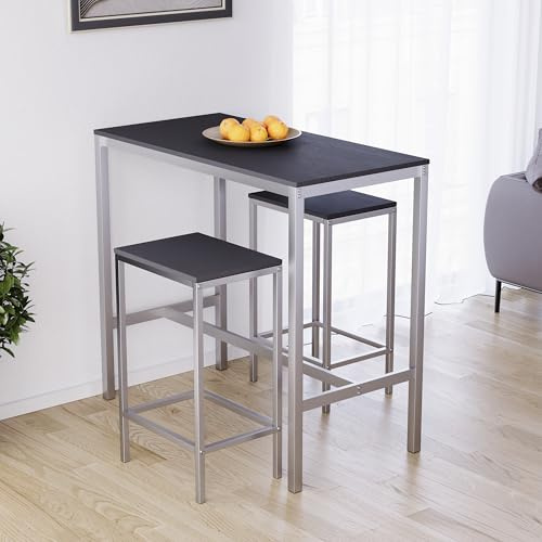 Vida Designs Roslyn Ensemble Table de Bar 2 Places avec 2 tabourets de Bar, Structure en Acier Industriel (Noir)