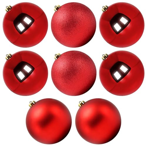 Benjia Extra Large Size Outdoor Christmas Ornaments, Oversized Huge Big Shatterproof Xmas Christmas Plastic Balls for Outside Lawn Yard Tree Hanging Decorations (6/150mm, Red, 8 Packs)