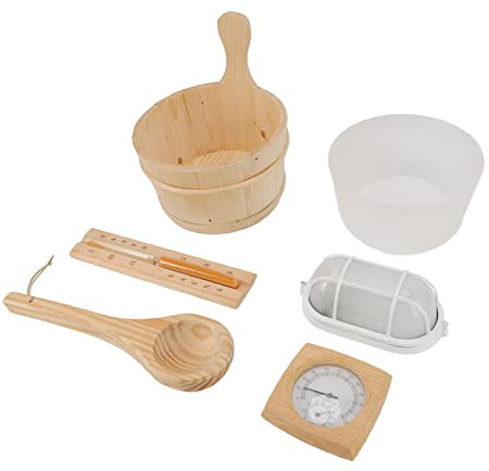 aqxreight Kit de Seau en Bois Sauna 4L avec Poignée de Doublure en Plastique Hygrothermograph Explosion Proof Lampe for Sauna Spa Bath Douche Piscine