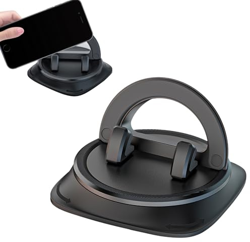 Henjunu Supporto per cellulare per auto, universale, per cruscotto, girevole a 360°, con base adesiva, solido e stabile per cruscotto (compatibile con tutti gli smartphone)