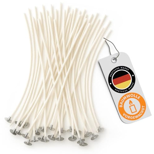 FALKENHORN® Kerzendochte 10cm – vorgewachst & mit Metallfuß – 50 Stück für DIY-Kerzenherstellung – geeignet für viele Wachsarten – ideal für Gläser, Gießformen & Dekokerzen
