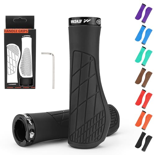 Bike Handlebar Grips, Ergonomic Bike Grips, Aluminum Lock-on Mountain Bicycle Grips, Shock Absorbing Dual-Density Silicone, 3D Non-Slip Pattern, Bicycle Comfort Handle Bar for BMX/Scooter (Black)