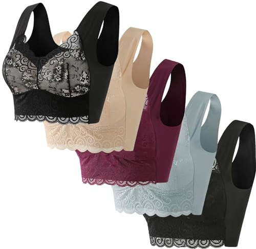 UHouse Lot de 5 Femme Soutien Gorge sans Armature Maintien Fort Lingerie sous Vetements Feminins Bralette Anti Affaissement Brassière Classiques Brassiere