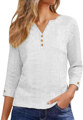 Tiowcsekp t shirts for women uk, Ladies Tops 2026 Women's Summer Cotton Linen Cap Sleeve T-Shirt Button V Neck Tunic Top Fashion Baggy Solid Plain Casual Shirts Trendy Blouse