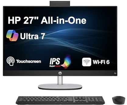 HP 27” Touchscreen FHD All-in-One AI Desktop PC, Ultra 7-255U, 32GB/1TB | Intel Graphics, 300 nits Anti-glare Display, WiFi 6+Bluetooth 5.4, FHD+IR Webcam, RJ-45, HDMI, Wireless KB+Mouse, Win 11 Pro