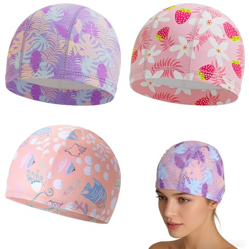 YPLANGENT 3 unidades gorro de natación para niños 3D elástico cómodo gorro de natación gorro de natación para niña pelo largo transpirable poliéster gorro de baño niños gorro de natación para natación