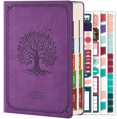 Diary 2027, Page a Day Diary 2027, with To-Do List, Hourly Schedules, Stickers, Ribbon Bookmark, A5 (14.3 X 21 cm), Daily Planner Calendar with Monthly View, Jan. 2027 - Dec. 2027, Purple