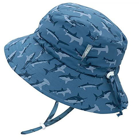 JAN & JUL Summer Bucket Sun-Hats for Boys, Foldable Adjustable (XL: 6-12 Years, Shark)