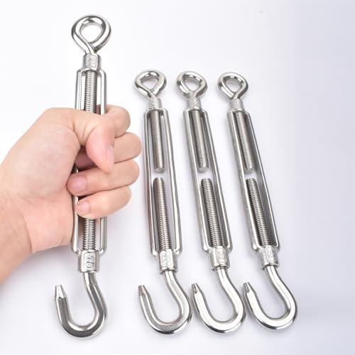 M10 Turnbuckle,3/8 (10mm) Thread Stainless Steel Hook & Eye Alele Stainless Steel 304 Turnbuckles Heavy Duty Wire Rope Tension 4pcs