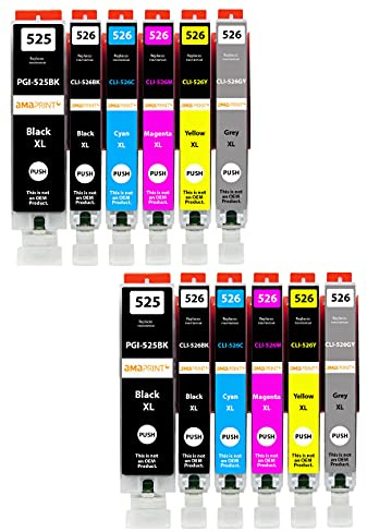 Amaprint 12 XL patroner kompatibla med Canon PGI 525 CLI 526 för Pixma MG6150 MG6250 MG8150 MG8240 MG8250