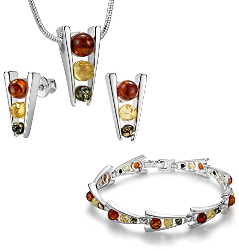 Copal Juego De Joyería Para Mujer Con Colgante Y Pendientes En Ámbar Y Plata 925