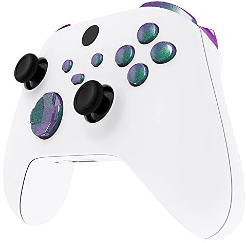 eXtremeRate Botones sin Letras para Xbox Series X/S Mando - Kit Completo de Bumpers, Gatillos, Botón de D-Pad, ABXY - Teclas Repuestos para Xbox Core Controller (Violeta a Verde)