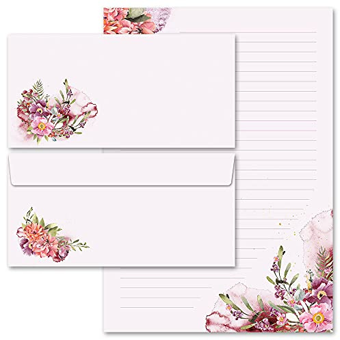 Stationery-Sets Flowers & Petals, Flower TIME 100 Sheets of Stationery Paper + 100 Matching envelopes DIN Long windowless