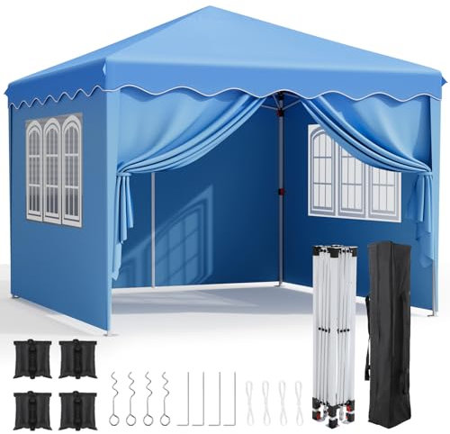 Tonnelle Jardin Pliable 3x3, Tonnelle Pliante avec Oxford, Tente Pliable, Imperméable, Tente avec 4 PCS Sacs de Sable, Pavillon de Jardin, Protection UV 50+, pour Le Camping Bleu