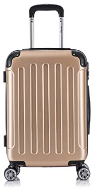 Flexot® Flex-2045 Handgepäck Kabinentrolley Koffer (16 Farben zur Auswahl) Zwillingsrollen Reisekoffer Bordcase Koffer Trolley Hartschale (M, Gold)