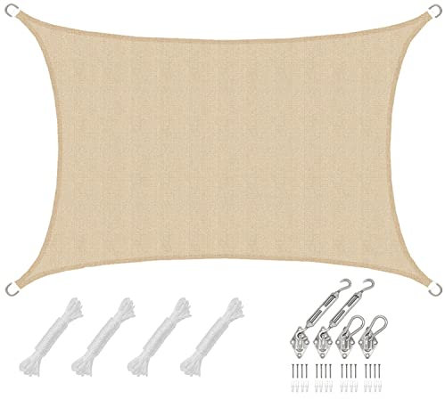 AMANKA 3x2m UV Sonnensegel Rechteckig Wasserdurchlässig - Sonnenschutz Terrassenüberdachung mit Befestigung - Rechteck Sonnendach Terrasse Balkon Wohnwagen Carport - Pool Segel Sichtschutz Garten