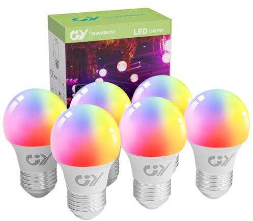 GY Lot de 6 Ampoules Connectée WiFi LED Compatible avec Alexa/Google Home, G45 E27 6W 600LM Intelligente Dimmable Ampoule Multicouleurs RGB + Blanc Chaud/Froid 2700K-6500K