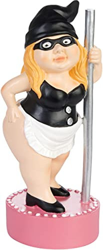 BRUBAKER Nain de Jardin Sexy Danseuse - Strip-Teaseuse avec Costume de Femme de Ménage à Une Barre de Strip - Drôle Décoration Résistante aux Intempéries pour Jardin et Camping - 23 cm