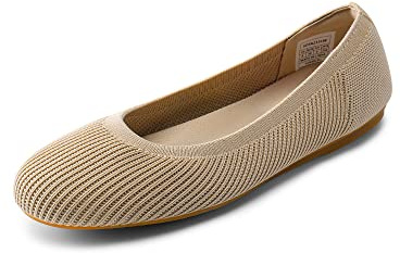 DREAM PAIRS Ballerines Femme Confortables à Bout Rond en Tissu Tricoté, Chaussures Plates Élégantes pour Bureau, Travail ou Tenue Quotidienne,Size 43,Nu,SDFA2331W