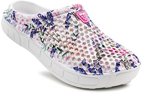 IMTY Womens Lightweight Breathable Clogs Slip On EVA Ladies Floral Summer Garden Slipper Mule Pool Shower Sandals (Pink Floral, UK_Footwear_Size_System, Adult, Women, Numeric, Medium, Numeric_7)