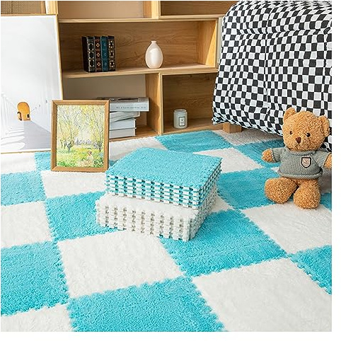10 Pezzi Di Piastrelle Di Moquette Ad Incastro In Schiuma Spessa, Soffice Tappetino Da Gioco Puzzle, Tappeti Morbidi Quadrati Per La Sala Giochi Domestica O L'uso In Classe(Color:Bianco+Scuro Blu)