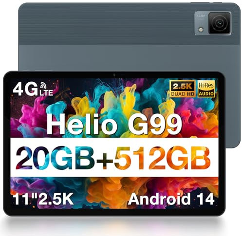 DOOGEE T40 Tablet, 20GB RAM+512GB ROM(TF 2TB), Helio G99 Octa-Core Tablet Gaming Android 14, 2.5K Tablet 11 Pollici, Dual 4G LTE+5G WiFi, Face ID/8580mAh/OTG/8MP+16MP/BT5/GPS/GMS, Grigio
